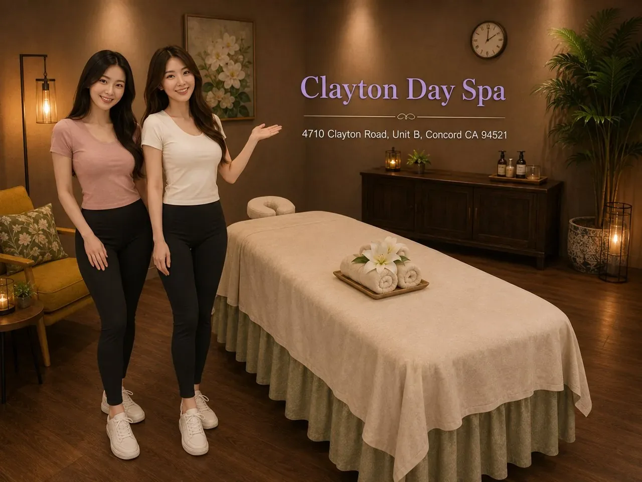 Friendly therapist ready to welcome a first-time guest at Clayton Day Spa in Concord CA