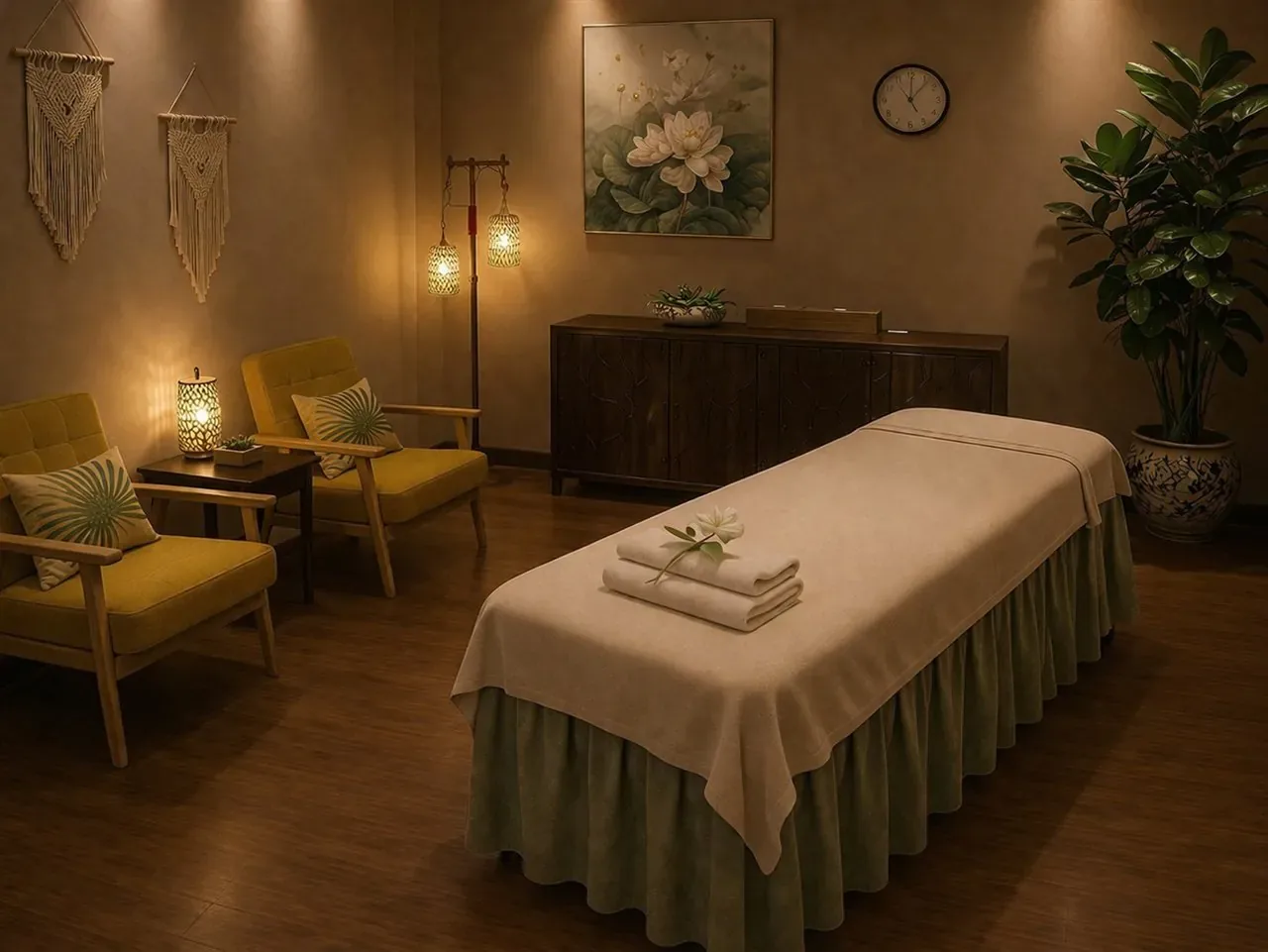 Comfortable massage room with soft lighting at Clayton Day Spa in Concord CA
