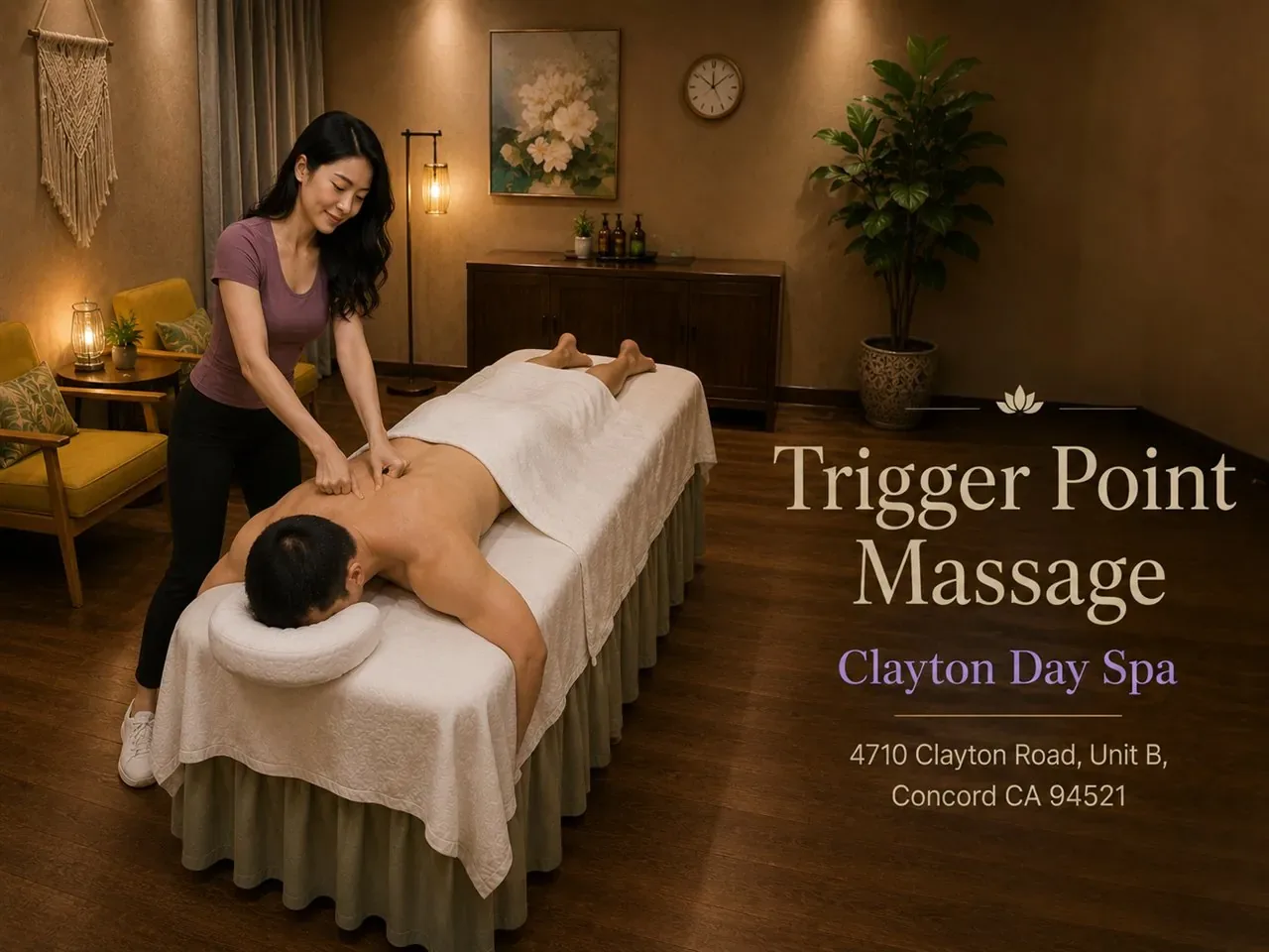 Trigger point massage with focused pressure on the back at Clayton Day Spa in Concord CA